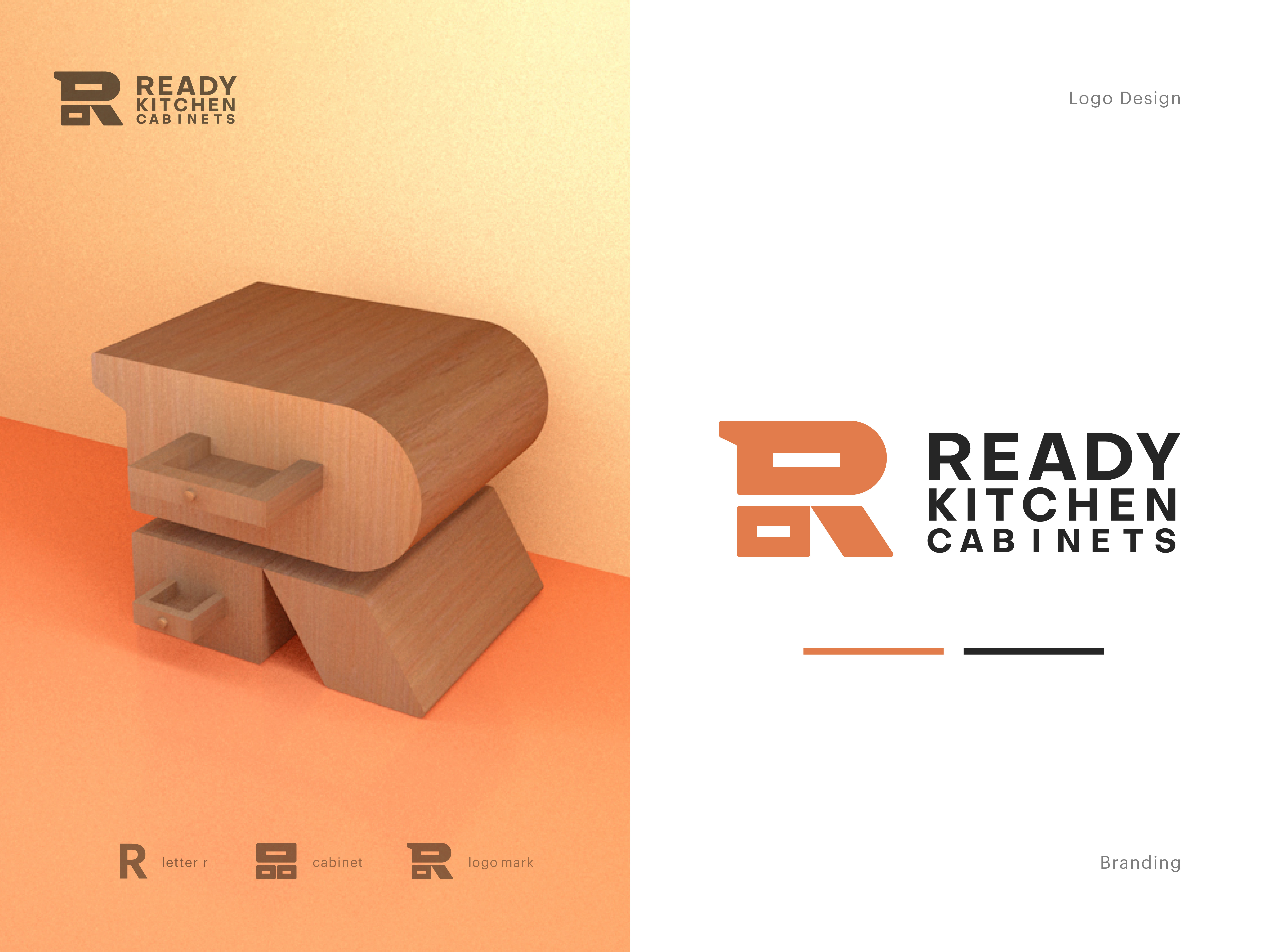 Ready Kitchen Cabinets Logo Concept 3d r brand branding cabinet conceptual logo creative logo furniture furniture company logo interior kitchen kitchen cabinet logo logo design logo ideas logotype modern logo unique logo vector wood