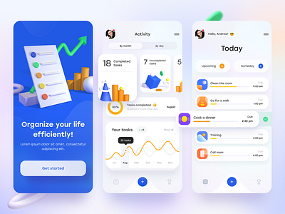 Task and goal manager 3d app app design blue cinema4d illustration ios ios app design mobile mobile app ui uidesign ux uxdesign