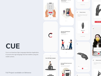 Cue - An ASL Detection App adobexd american app asl behance design detection flat gesture interaction interface language light scan screens sign simple ui uidesign ux