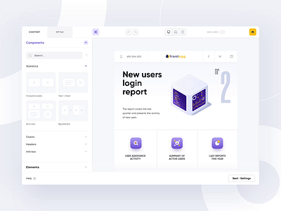 Frontegg editor animation app builder clean components creator editor enterprise feature interface minimal platform product report saas saas app ui ux web web design