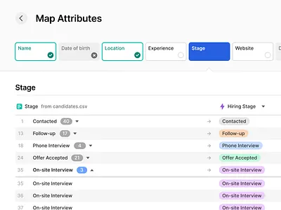 Mapping Attributes columns crm csv data database export file import interface map mapping saas software table tool ui upload ux web app workspace