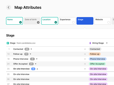 Mapping Attributes columns crm csv data database export file import interface map mapping saas software table tool ui upload ux web app workspace