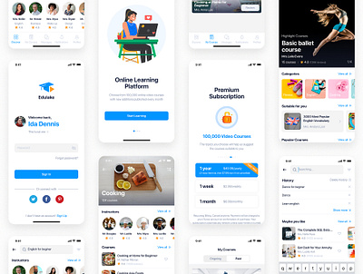 Edulake - Online Course UI Kit app app ui bundle certificate coaching course education elearning instructions learning learning platform online course school student study teacher teaching trainer traning tutorial