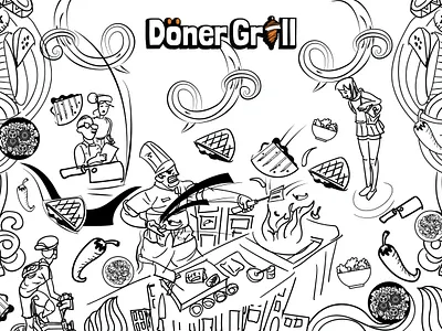 Döner Grill branding design illustration packaging restaurant wall art