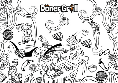 Döner Grill branding design illustration packaging restaurant wall art