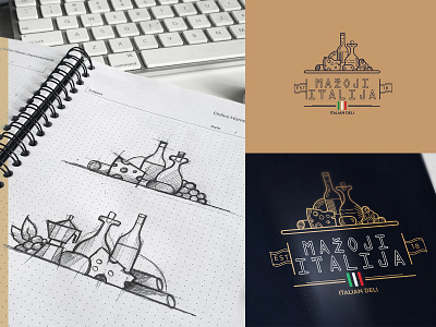 Little Italy brand branding cheese deli food italy logo olive restaurant sketches stroke vector vine