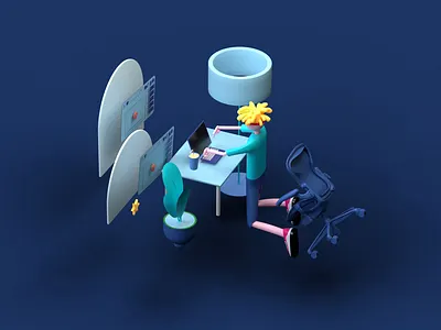 Work From Home 3d illustration animation c4d character illustration modelling redshift remote work remotework rendering workfromhome