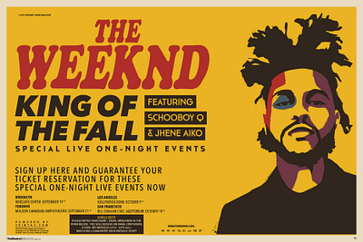 the weeknd king of the fall 4 shows discount tickets branding design illustration