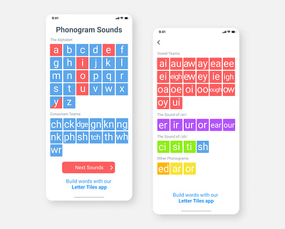 Phonogram Sounds App app design education app ui ux