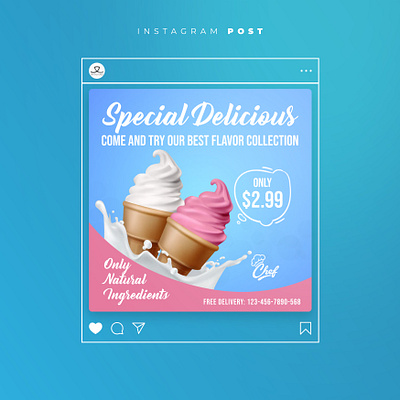 Ice Cream Post - Cafe Flyer business cafe ad poster corporate design flyer food ice cream ad template ice cream menu icecream illustration leaflet poster