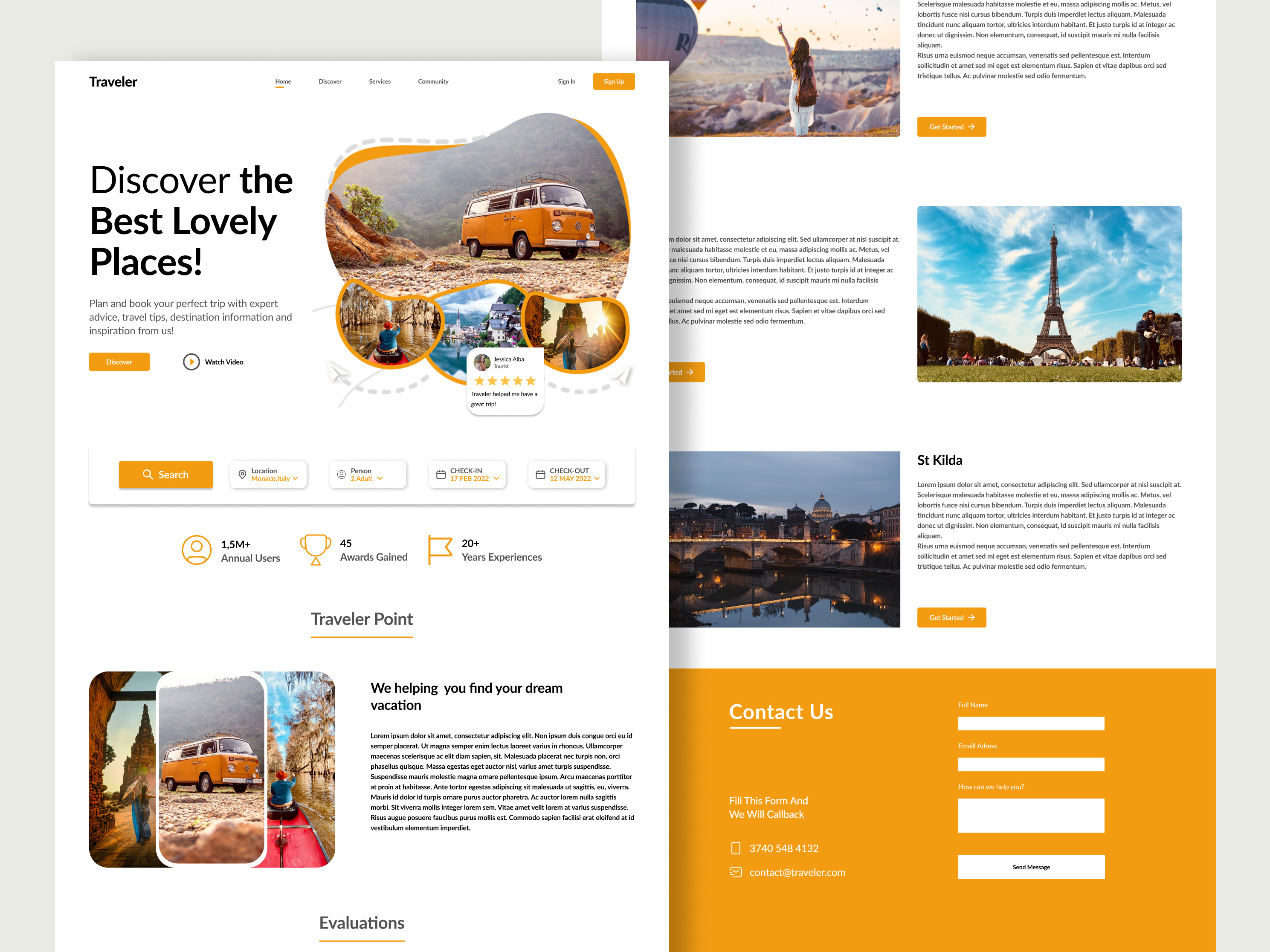 Example of Traveler Landing Page