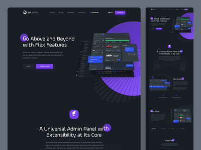 Jet Admin - Landing Page // Dark Colors admin admin panel analytics behance business creative dark dashboard dashboard ui interface landing landing page product statistics tool ui ux web web design