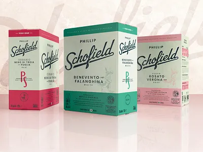 Phillip Schofield Boxed Wine alcohol box design brand identity branding brandmark fox graphic green identity illustration lettering packaging packaging design pink red rose script typography white wine