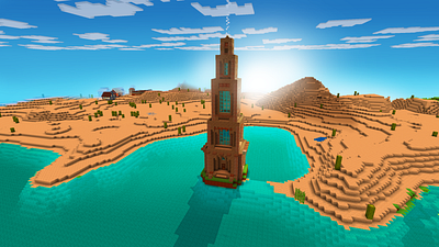 Water Tower in Oasis, Desert Biome in Realmcraft Free Minecraft build craft free minecraft game art game design games landscape minecraft building nature pixel art survival craft