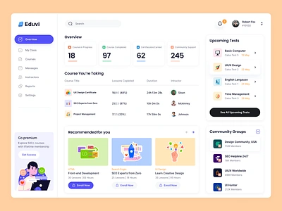 E-learning Dashboard - Edubi courses platform crm platform dashboard design e learning dashboard edu tech education education platform elearning learning learning platform learning platform web app lms product design school online students study web uiux design web app webflow