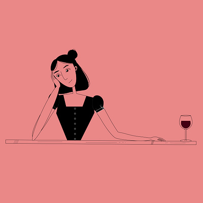 Glass of wine design girl illustration retro simply vector wine