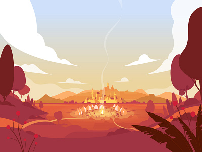 Rákosmező 1241 ai camp fire drawing env environment environment art fire hills illustration illustrator landscape scene scenery sek sekond styleframe tents vector vectorart