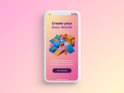 3D World Creator Onboarding Screen 3d 3d icons clean colorful colorful icons icon pack icons ios ios design ios onboarding minimalist modern onboarding scene creator simple ui user interface ux