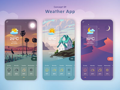 Weather Forecast - Mobile app app app concept app design cloud design figma forecast illustration mobile app mobile app design moon sun ui design uiux ux design weather weather app weather forecast wind