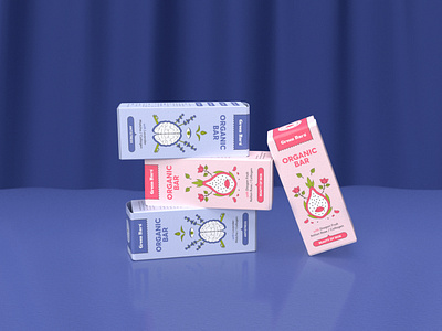 Packaging design for healthy snacks. bax design food packaging granola granola bar graphic design packaging design pink packaging purple rendering snacks