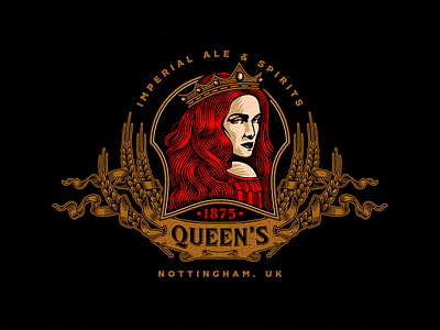 Queen's ale banner beer branding brewery craft crown design drawing illustration logo old queen vintage