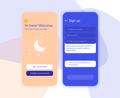 Sleep tracking app signup app app design concepts design flat icon minimal mobile ui sleep ui uiux ux