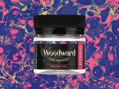 Woodward Fine Cannabis Jar black branding cannabis gold identity marbled paper okthx ornate packaging pink purple wedding cake