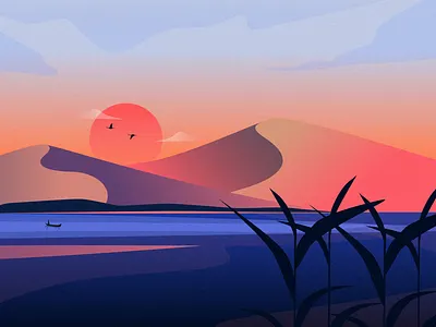 Desert oasis desert design emirates illustration oasis sun sunset water