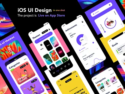 The project in a one shot app categories dashboard interaction ios purple themes ui ux