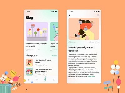 Flower growing mobile application app design blog blog post blur blurred background flower flower illustration flowers flowers illustration illustraion ios mobile app mobile ui ui uidesign uiux ux