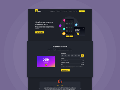 Crypto shop website for CGift daily ui dailyui dailyui 003 dark theme dark ui flat gradient inspiration landing page minimal ui uidesign ux web