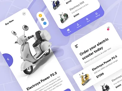 Electric Scooter Ecommerce Mobile App app cart delivery ecommerce mobile maps mobile mobile design mobile product design online shop order track product design purple shop ui design ui ux ux