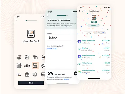 Custom Goals app benefits catch finance fintech insurance ios mobile product savings ui ux web