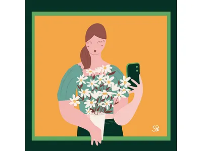 Selfie Girl adobe illustration adobe illustrator character character design design digital illustration flat design flat illustration flatdesign flower girl illustration selfie vector design