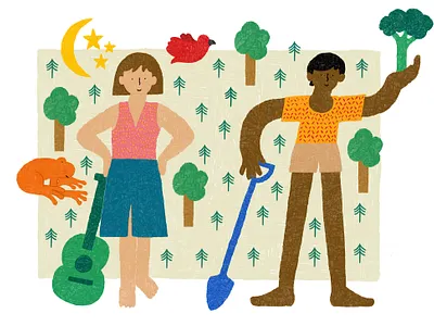 They planted a grove of trees. animals character design childrens art design drawing frogs illustration nature