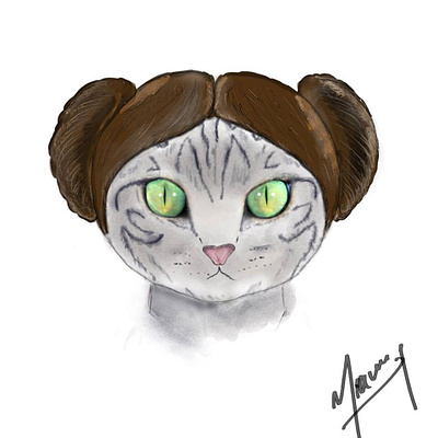 Our cat as Leia cat cateyes digital digital painting digitalart hair leia starwars