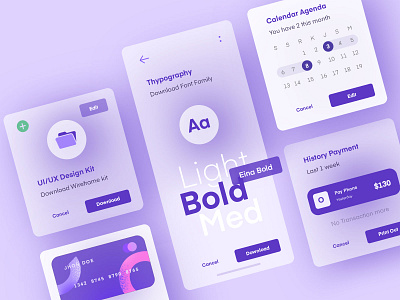 Mobile UI Kit Glass Effect app card clean effect glass illustration inspiration mobile modern purple ui ui ux ui design uikit uiux ux