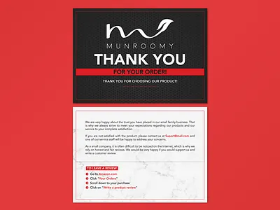 Amazon Thank You Card amazon amazon thank you card business card design card design clean corporate design creative custom design e commerce fba seller graphic design minimal package design product card product insert design red review