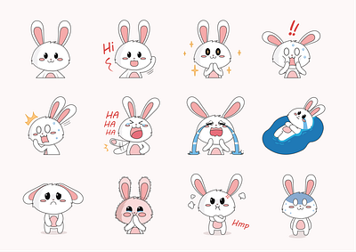 Bunnymoji 2d app bunny character chat cute emoji emoji set emoticon illustration sticker