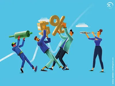 p-team cartoon character forex fun illustration marketing modern photoshop promo team work