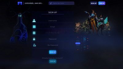 Gaming Site sign up adobe photoshop adobexd design typography ux web website