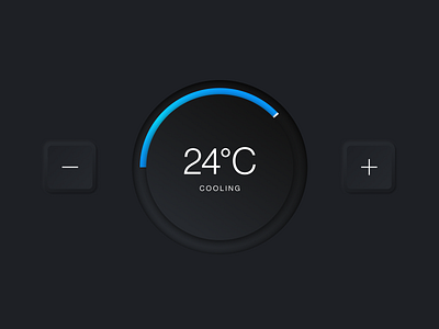 Minimal Temperature Dial 3d app buttons clean dark dark mode dark theme dark ui design dial gradient minimal neumorphism shadow skeuomorphism temperature thermostat ui ux vector