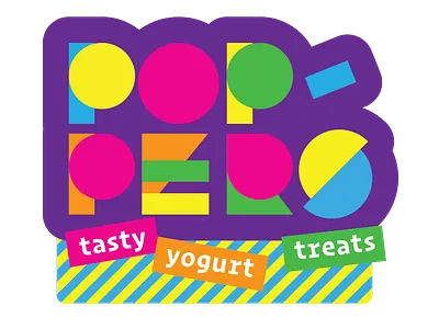 Poppers Logo branding colorful food fun geometric kids packaging shapes typography vector yogurt