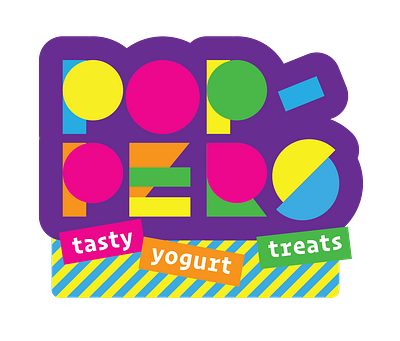 Poppers Logo branding colorful food fun geometric kids packaging shapes typography vector yogurt