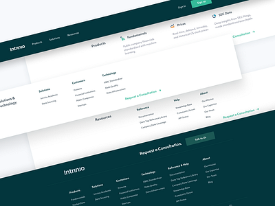intrinio Menus dropdown fintech mega menu navigation ui website