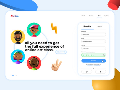 Atelier Sign Up Page adobexd dailyui ui ui design userinterface