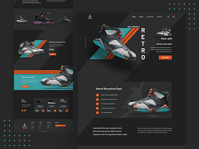 AIR Jordan 7 Retro Shoes Landing Page 2020 trends air barcelona bestshot design header design jordan landing page minimal shoe shoes typography ui uidesign uxdesign webdesign website website design