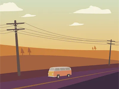 Senja illustration landscape vector vw bus