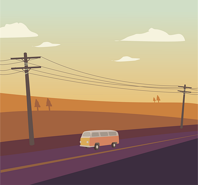 Senja illustration landscape vector vw bus