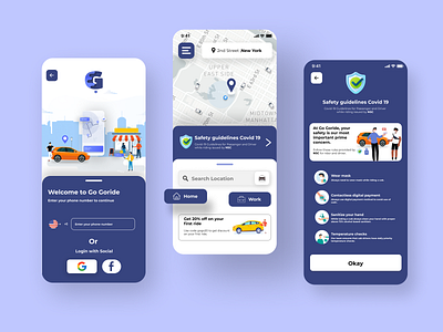 Go Goride taxi app app app design car rental concept logo covid 19 coronavirus illustration art interaction design ios iphone application live tracking lyft cab map location minimal clean mobile ui onboarding signup product design ride rider rideshare saas booking taxi uber ui ux startup user interface experience